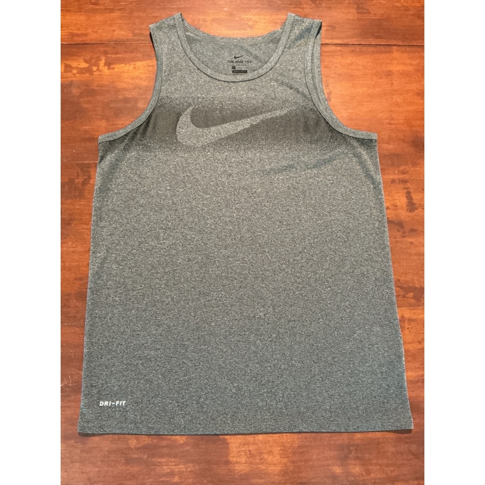 Nike Dri-FIT Mens Medium Gray Heathered Swoosh Logo Athletic Training Tank Top